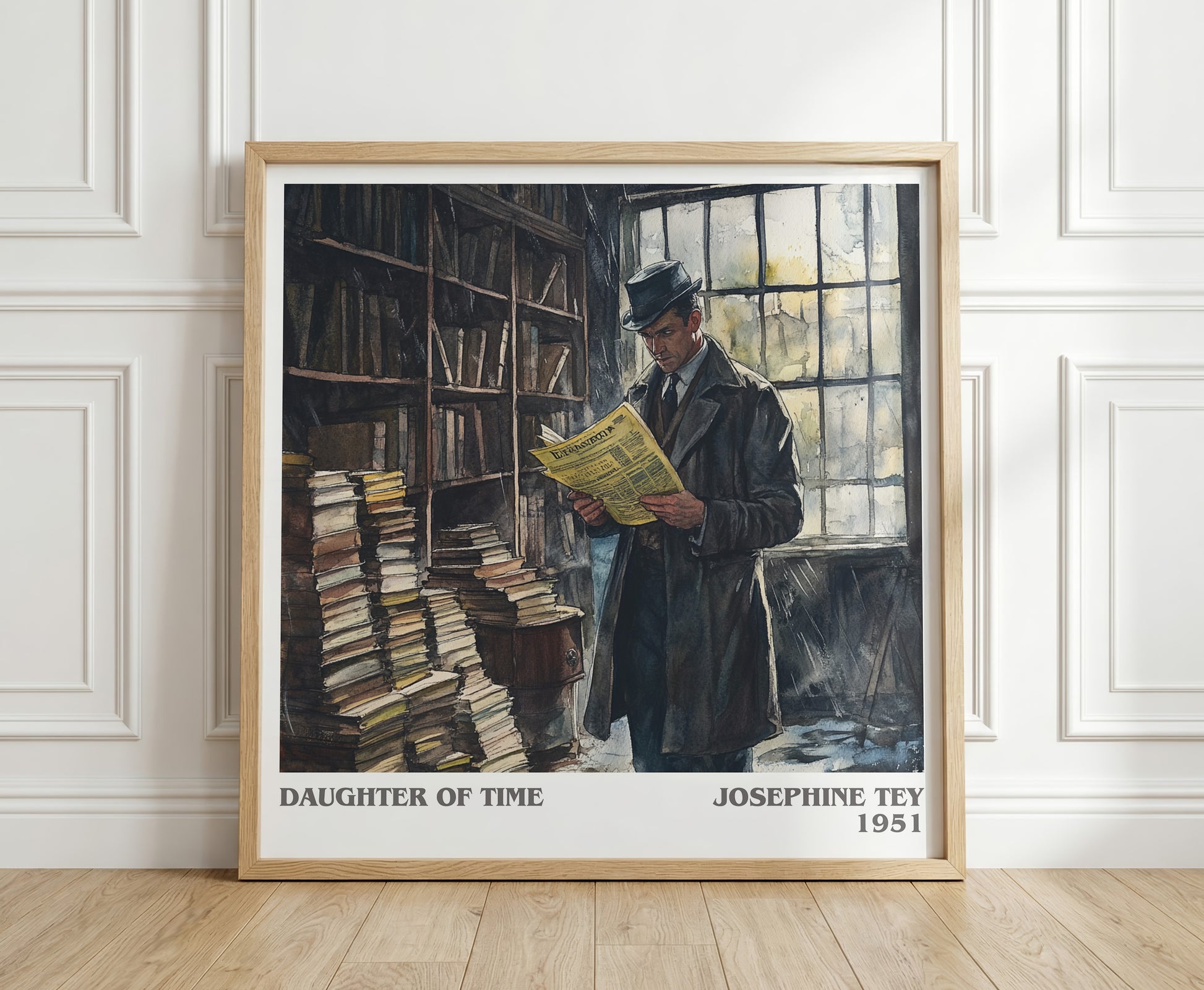 The Daughter of Time literary print in frame leaning in hallway – mystery wall art