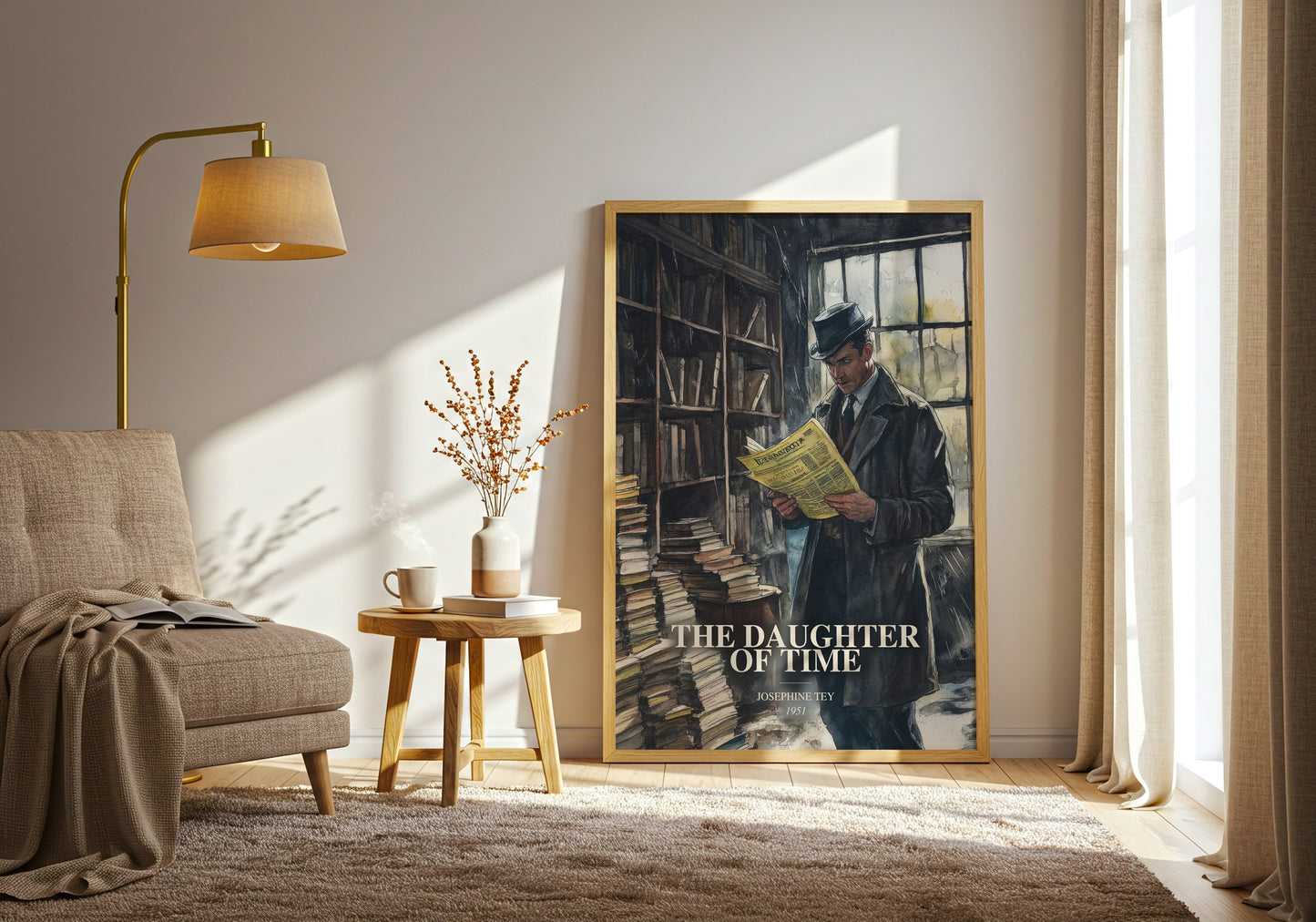The Daughter Of Time watercolour print in frame leaning in hallway – mystery wall art