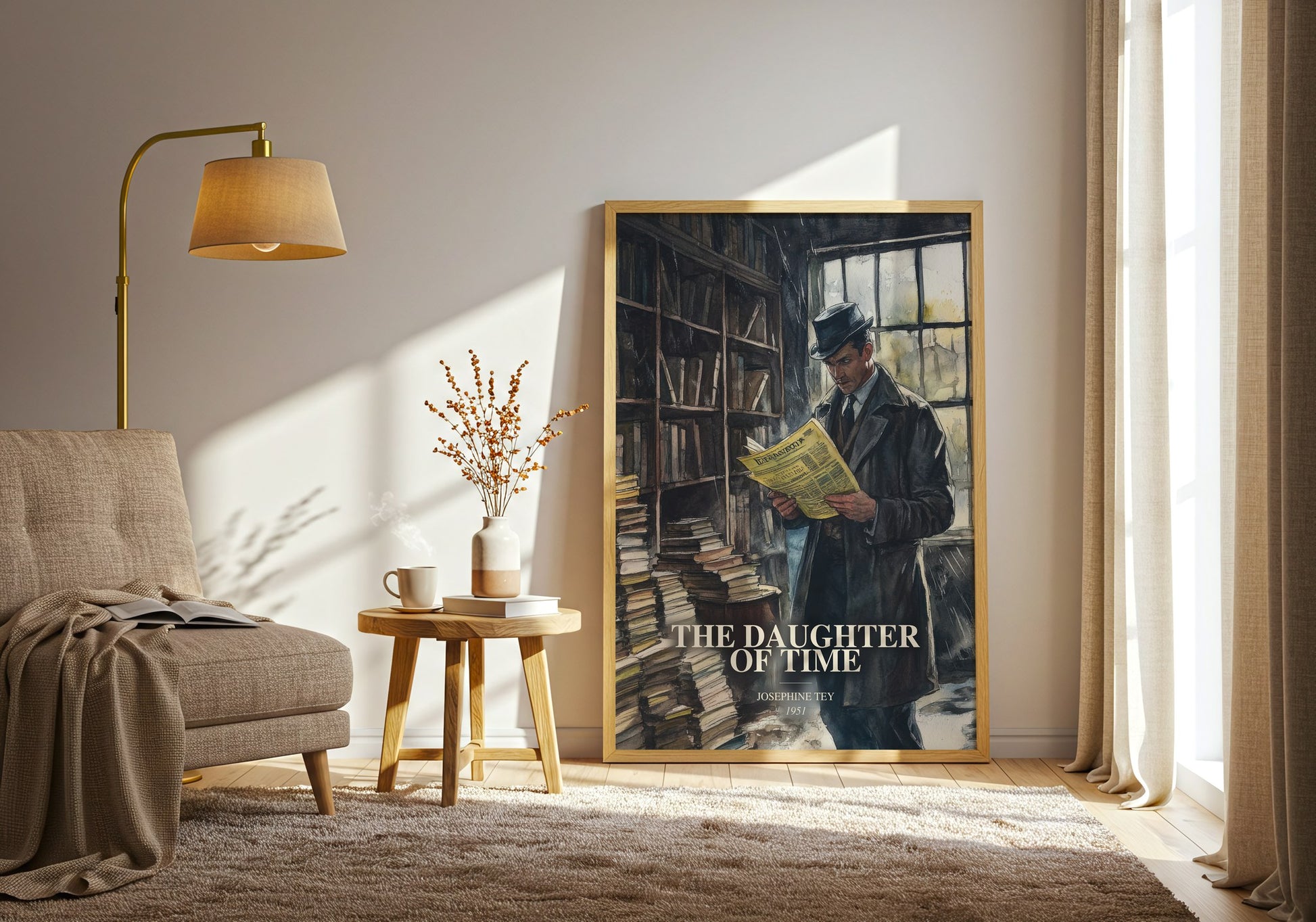 The Daughter Of Time watercolour print in frame leaning in hallway – mystery wall art