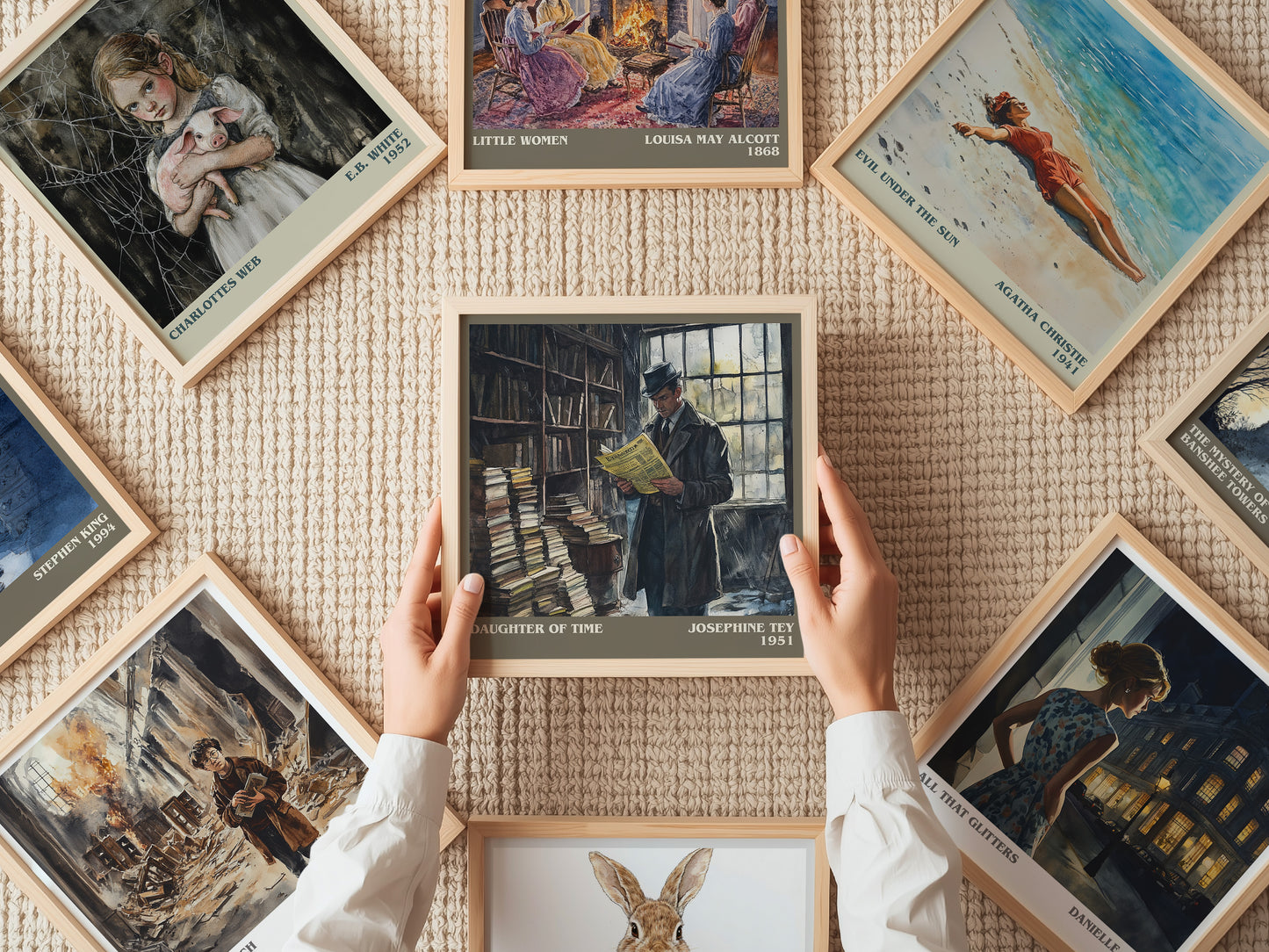 The Daughter of Time literary print on bookshelf – Josephine Tey fan gift