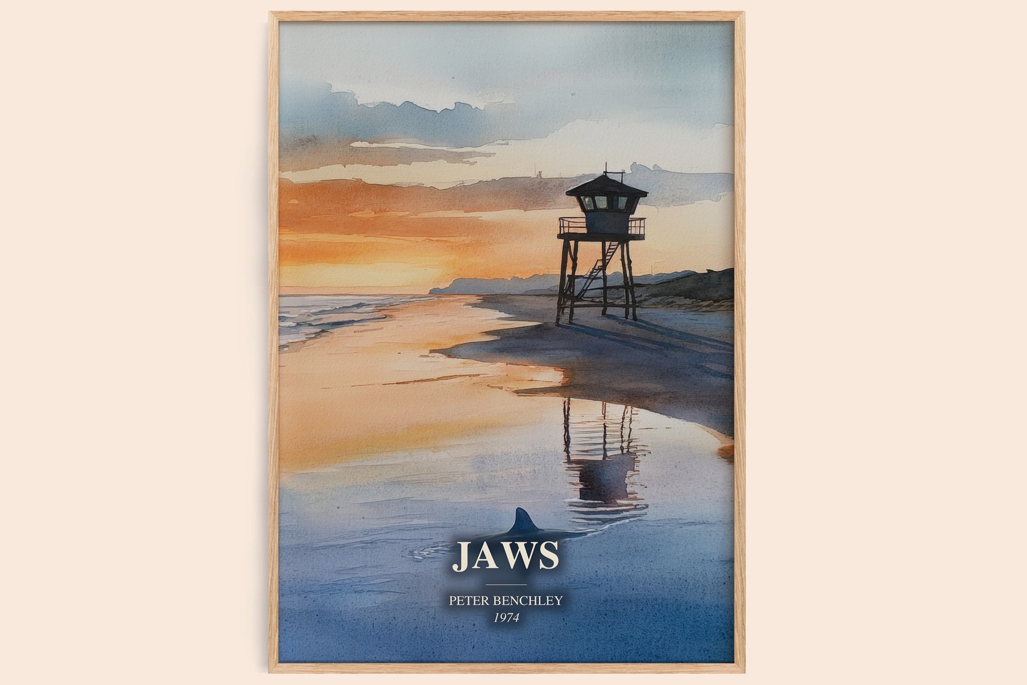 Jaws watercolour book poster by Peter Benchley – framed literary art print