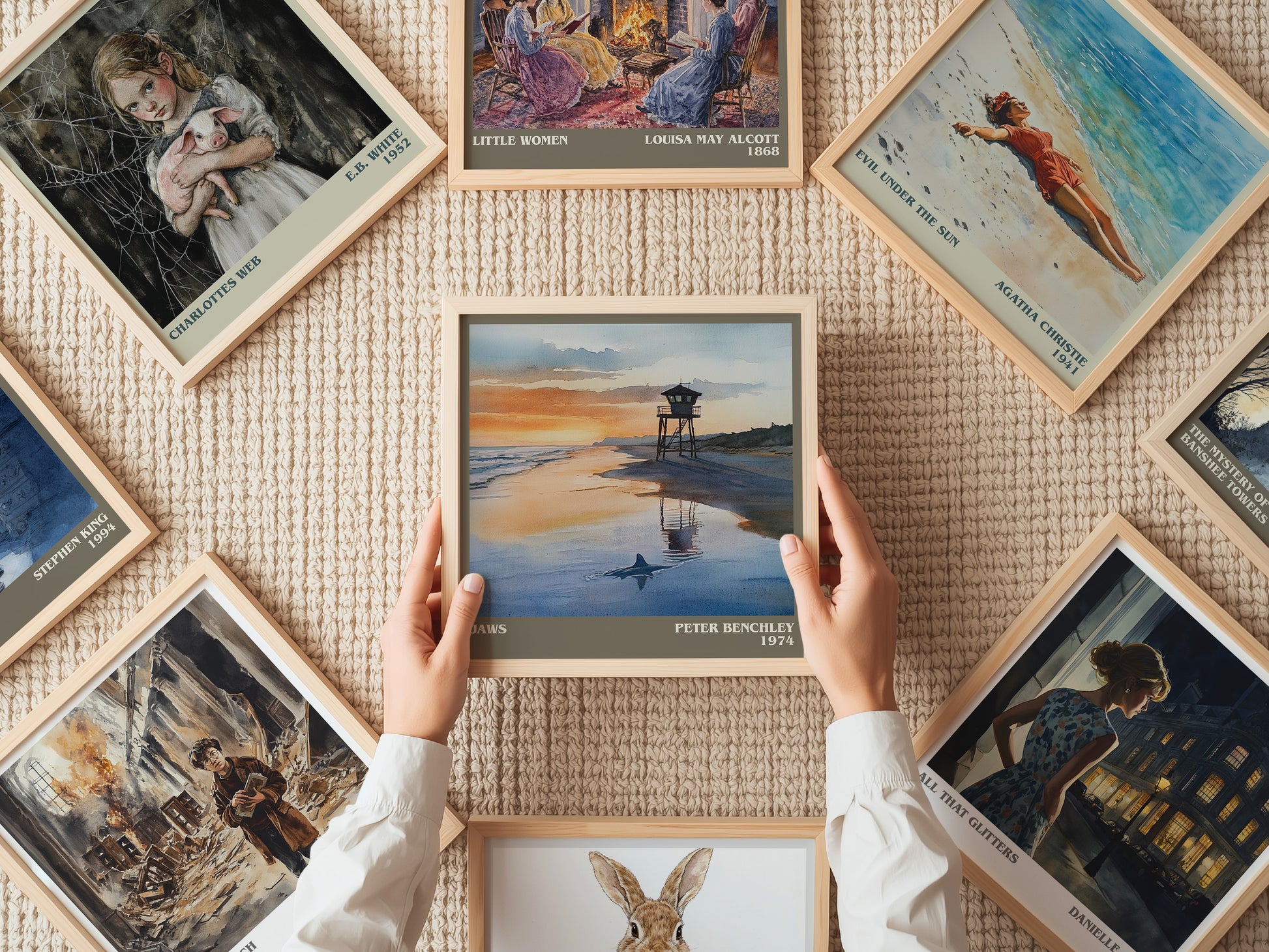 Jaws literary print on bookshelf – Peter Benchley fan gift