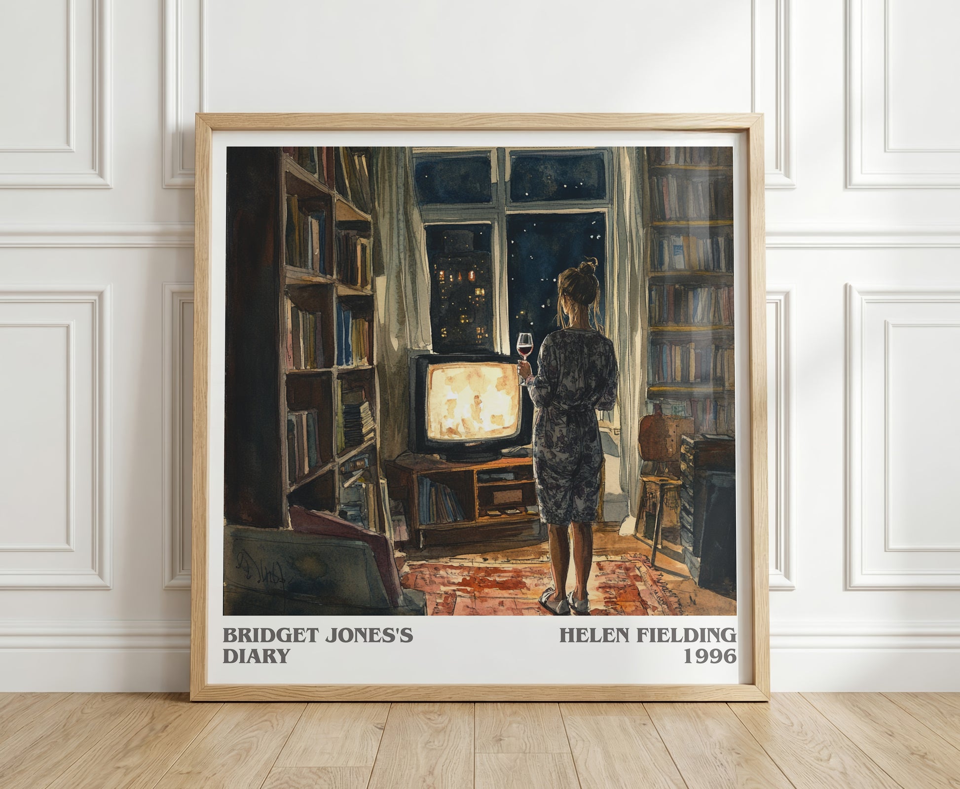 Bridget Jones's Diary literary print in frame leaning in hallway – romance wall art