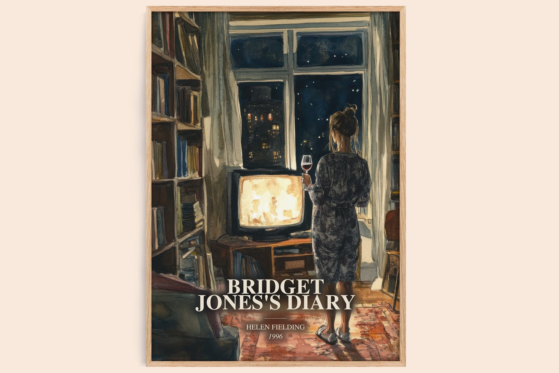 Bridget Jones'S Diary watercolour book poster by Helen Fielding – framed literary art print