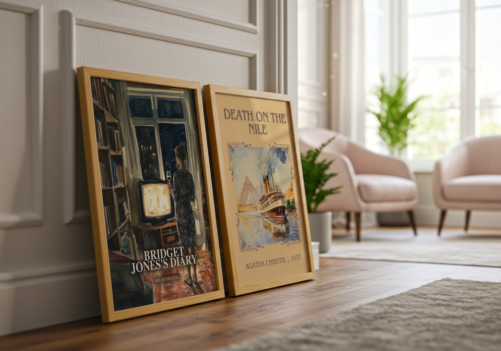 Bridget Jones'S Diary watercolour print framed by window – literary home decor
