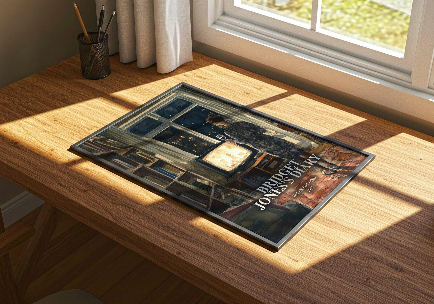 Bridget Jones'S Diary watercolour book poster framed on wall – contemporary fiction wall art