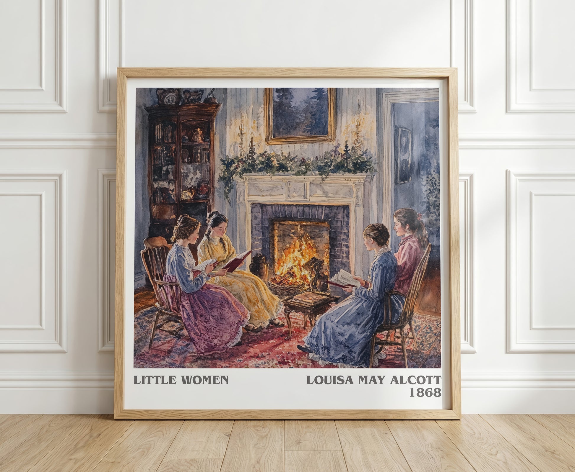 Little Women literary print in frame leaning in hallway – classic literature wall art
