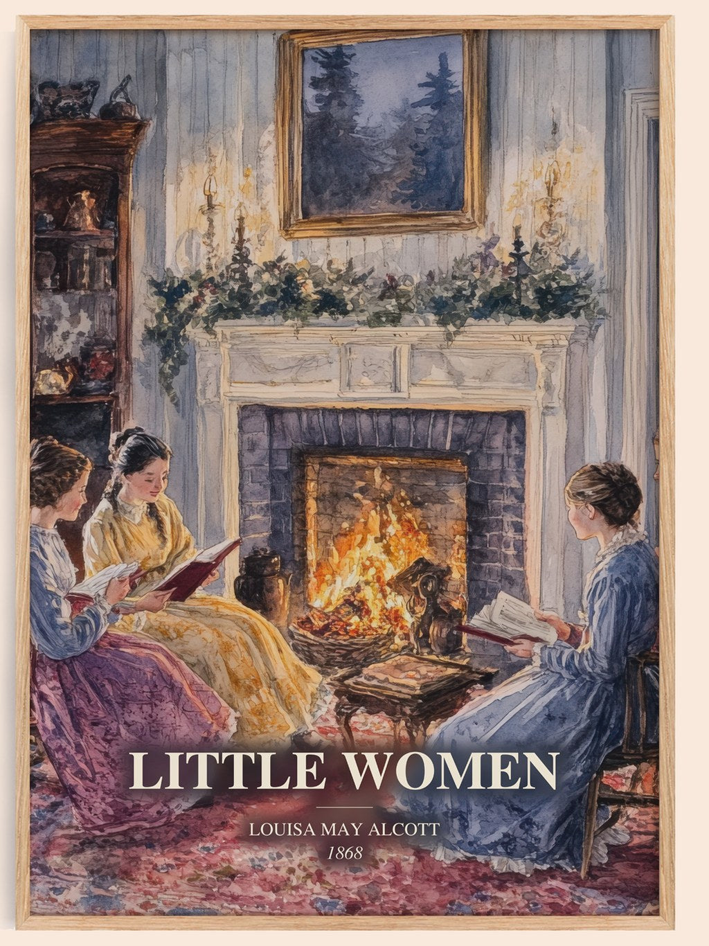 Little Women watercolour book poster by Louisa May Alcott – framed literary art print