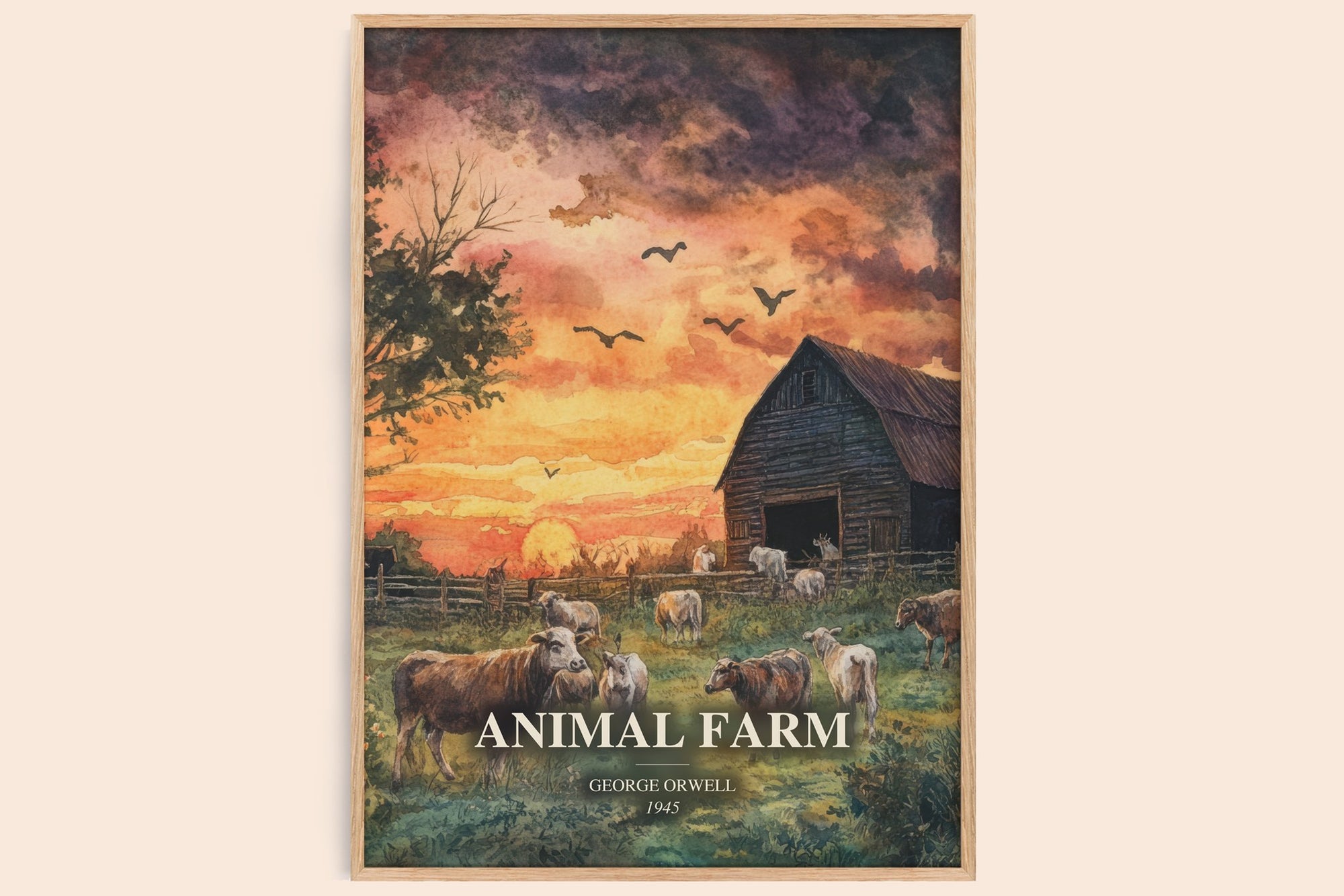 Animal Farm watercolour book poster by George Orwell – framed literary art print
