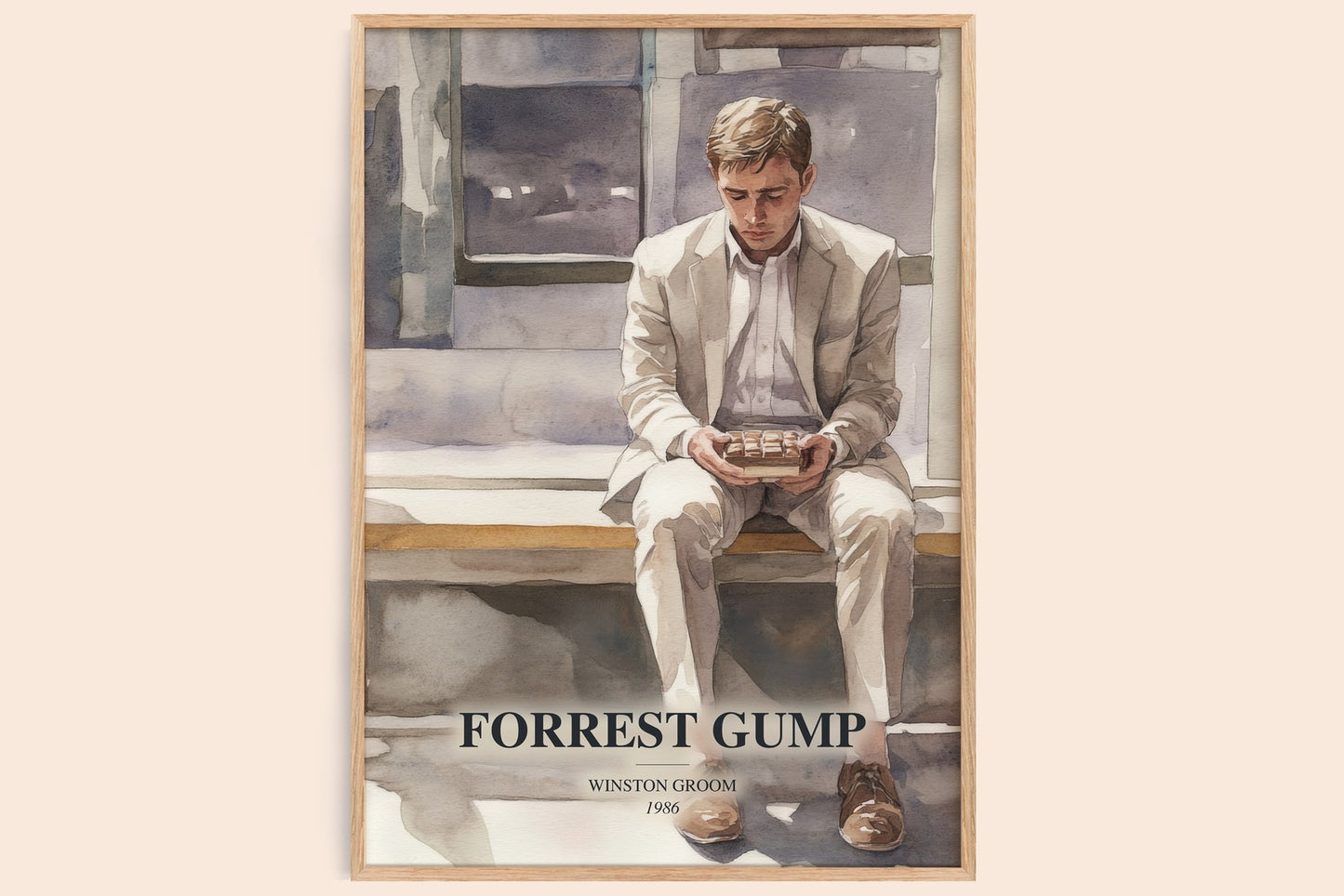 Forrest Gump watercolour book poster by Winston Groom – framed literary art print