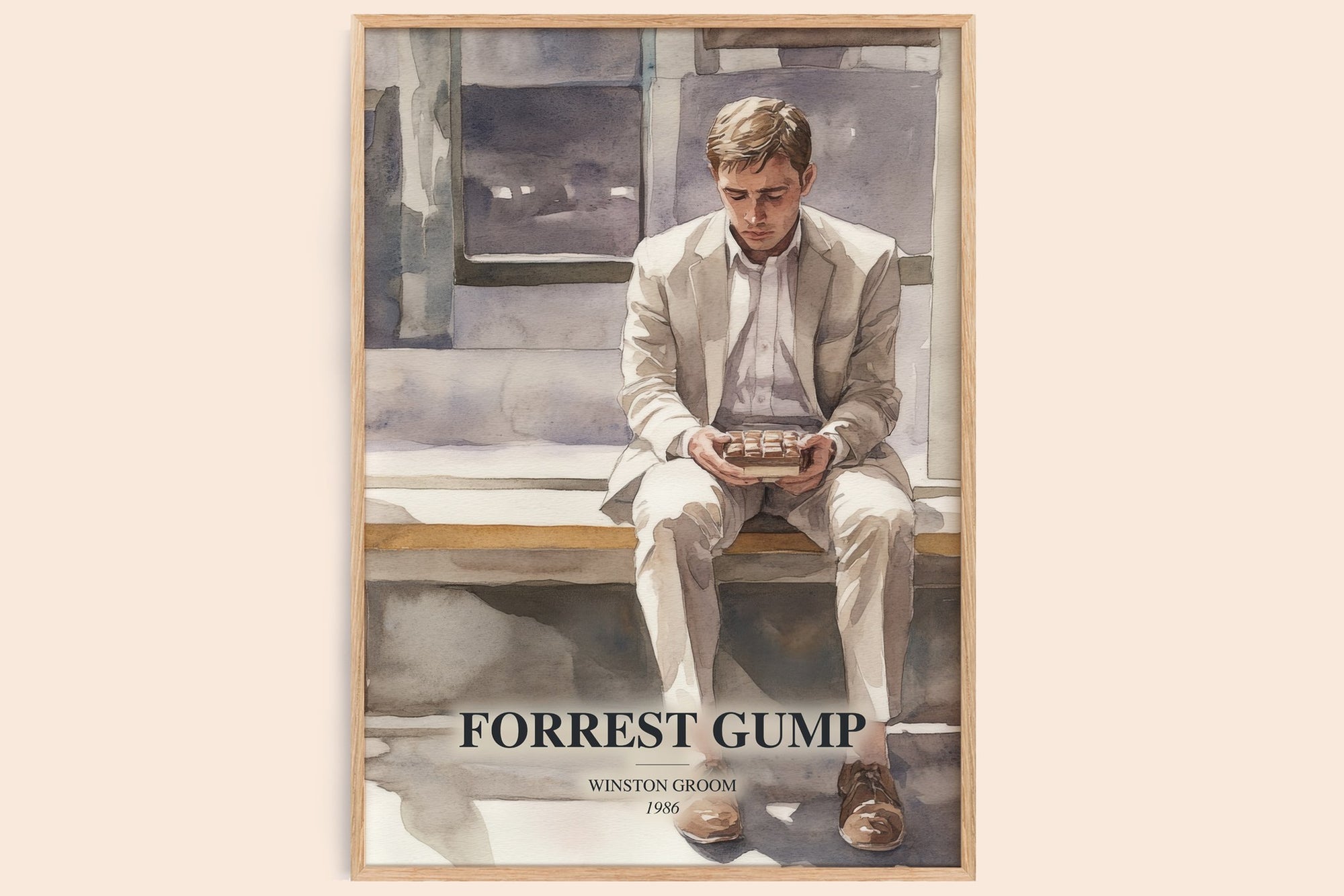 Forrest Gump watercolour book poster by Winston Groom – framed literary art print