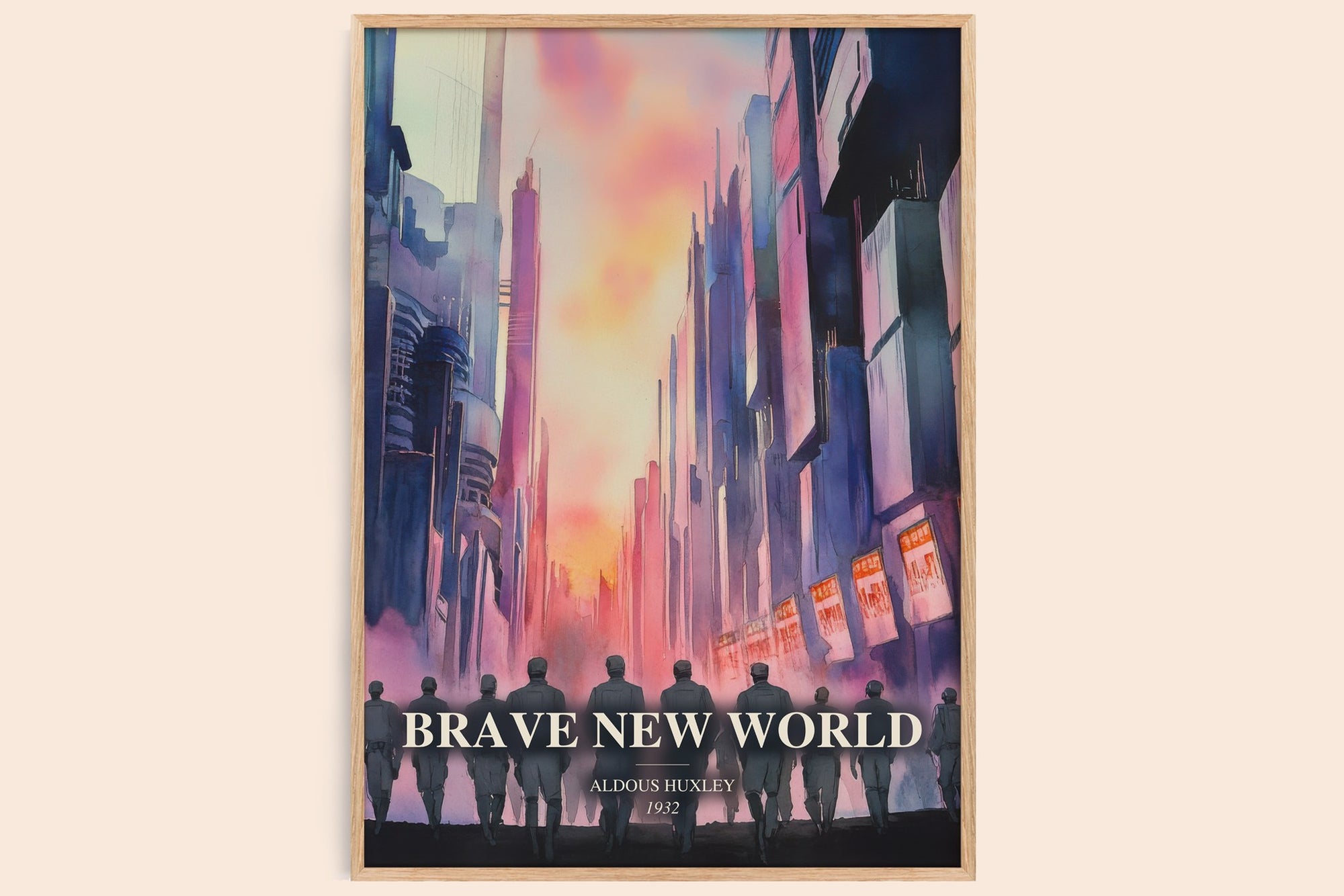 Brave New World watercolour book poster by Aldous Huxley – framed literary art print