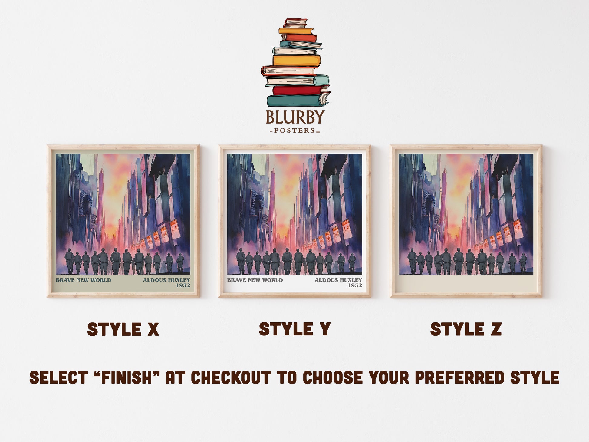 Brave New World literary art print colour and style options – Aldous Huxley book art