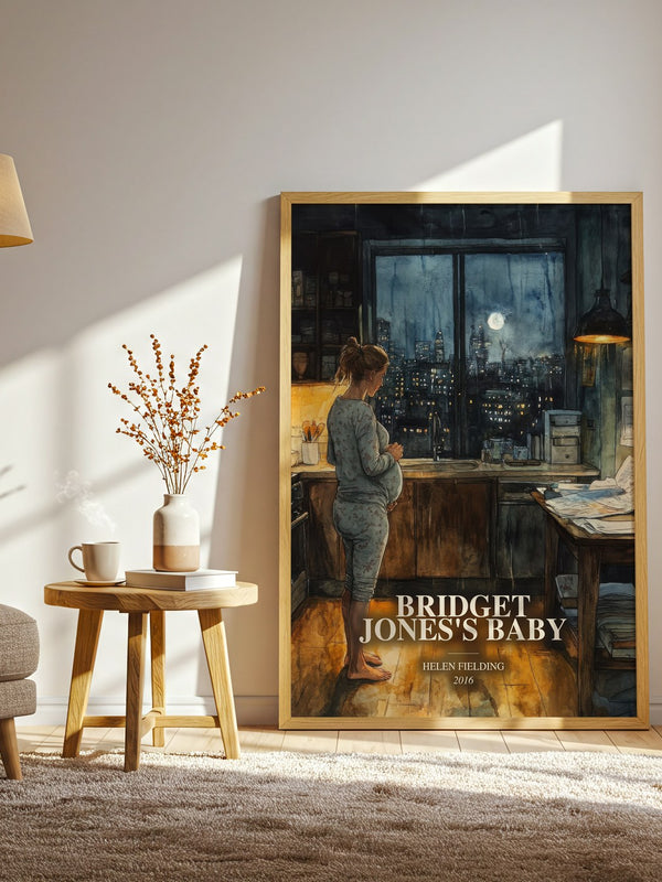 Bridget Jones'S Baby watercolour print in frame leaning in hallway – contemporary fiction wall art