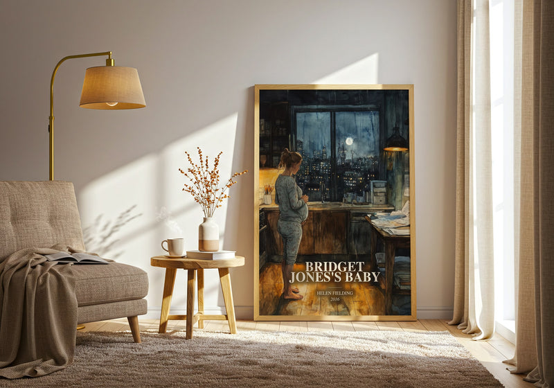 Bridget Jones'S Baby watercolour print in frame leaning in hallway – contemporary fiction wall art