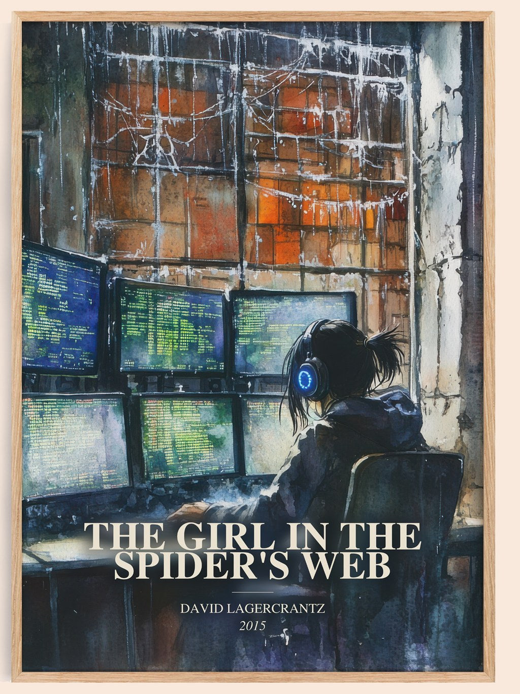The Girl In The Spider'S Web watercolour book poster by David Lagercrantz – framed literary art print