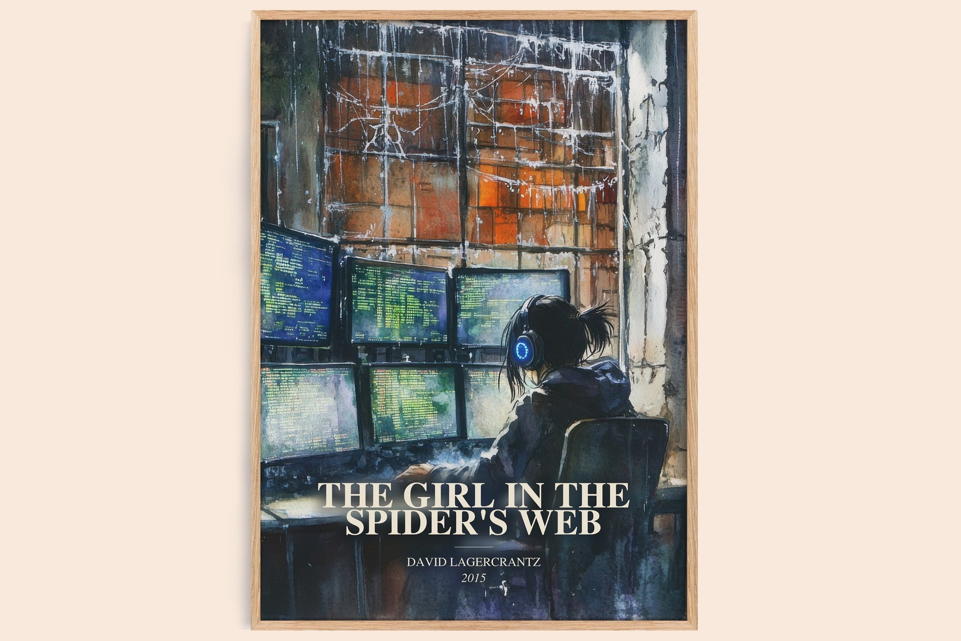 The Girl In The Spider'S Web watercolour book poster by David Lagercrantz – framed literary art print