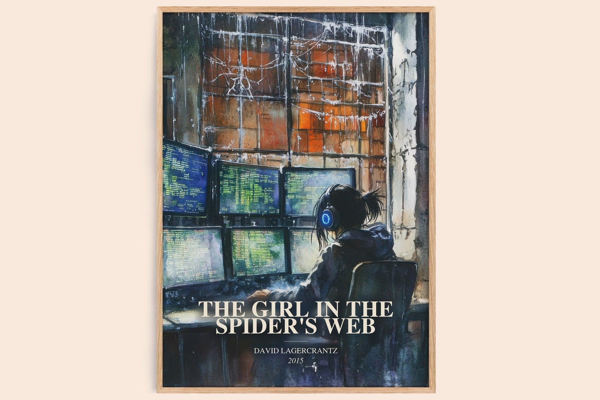 The Girl In The Spider'S Web watercolour book poster by David Lagercrantz – framed literary art print