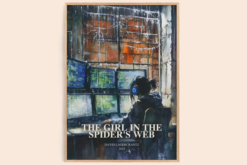 The Girl In The Spider'S Web watercolour book poster by David Lagercrantz – framed literary art print