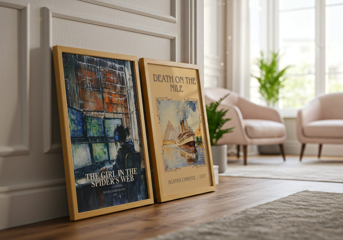 The Girl In The Spider'S Web watercolour print framed by window – literary home decor