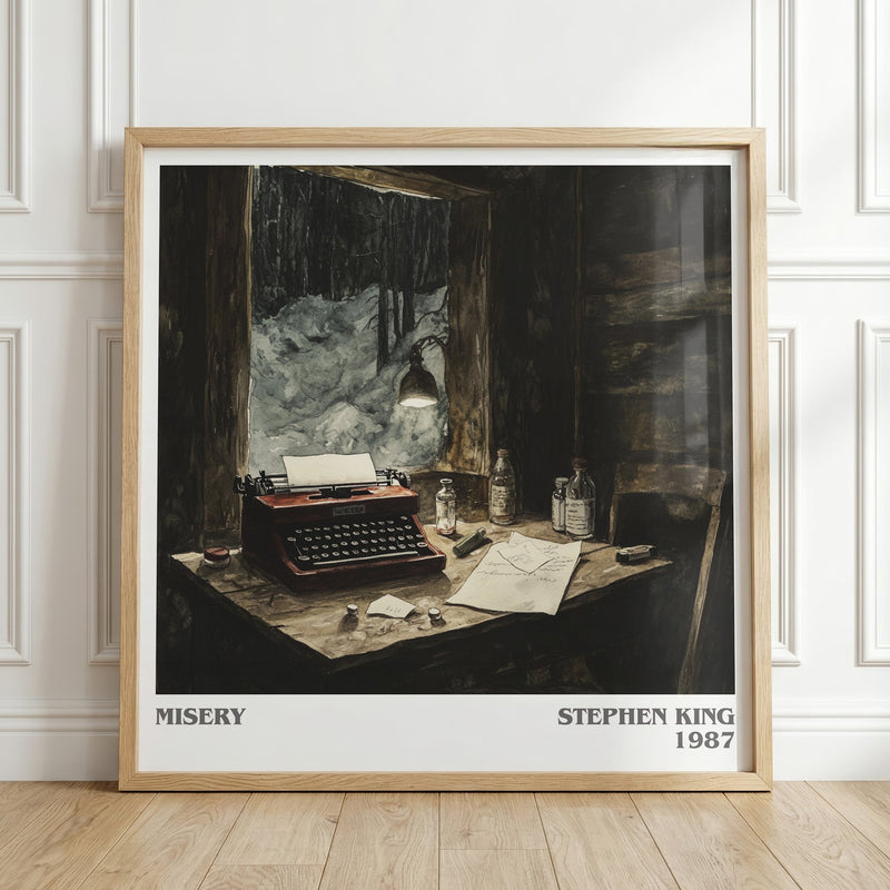 Misery literary print in frame leaning in hallway – horror wall art