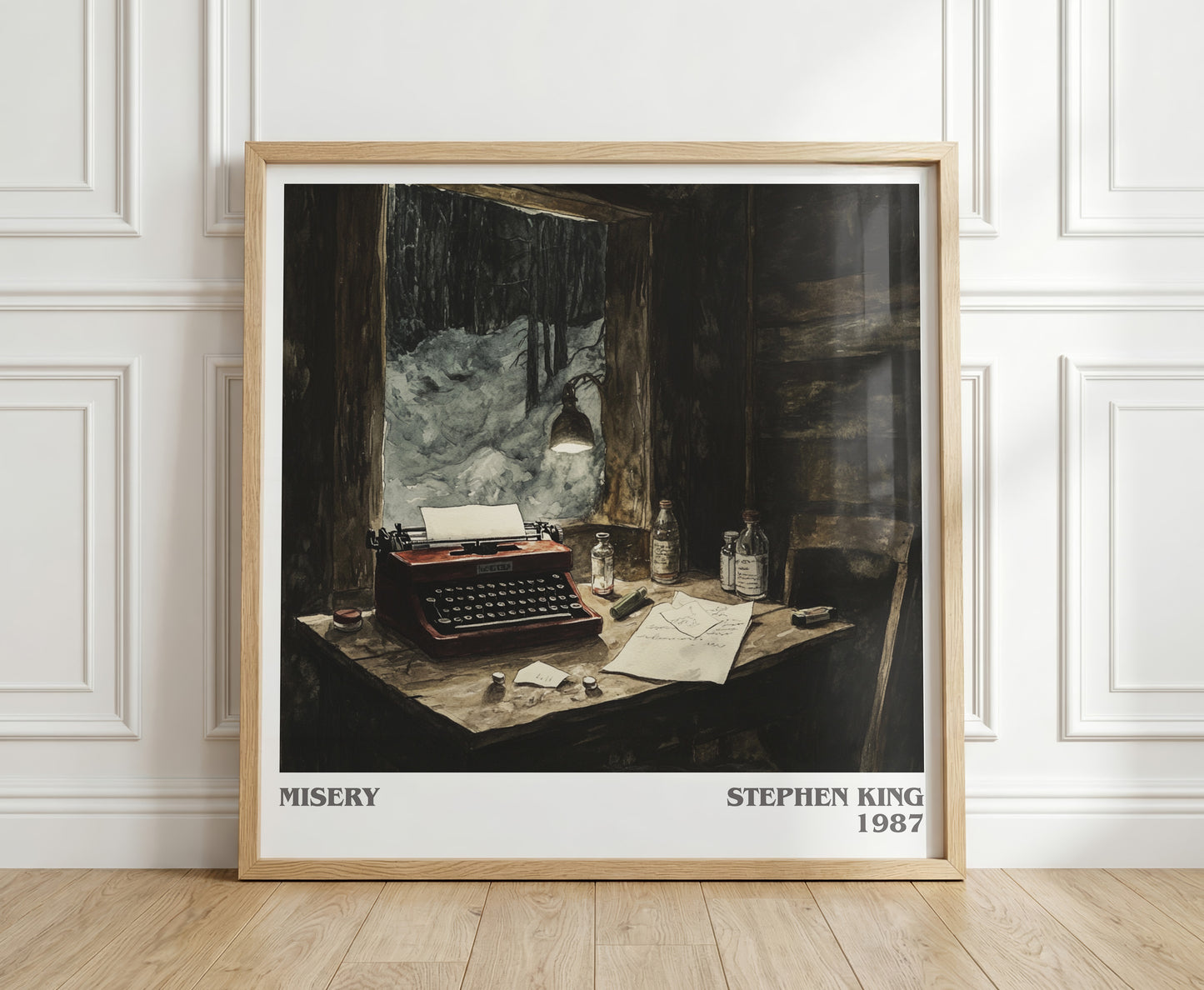Misery literary print in frame leaning in hallway – horror wall art