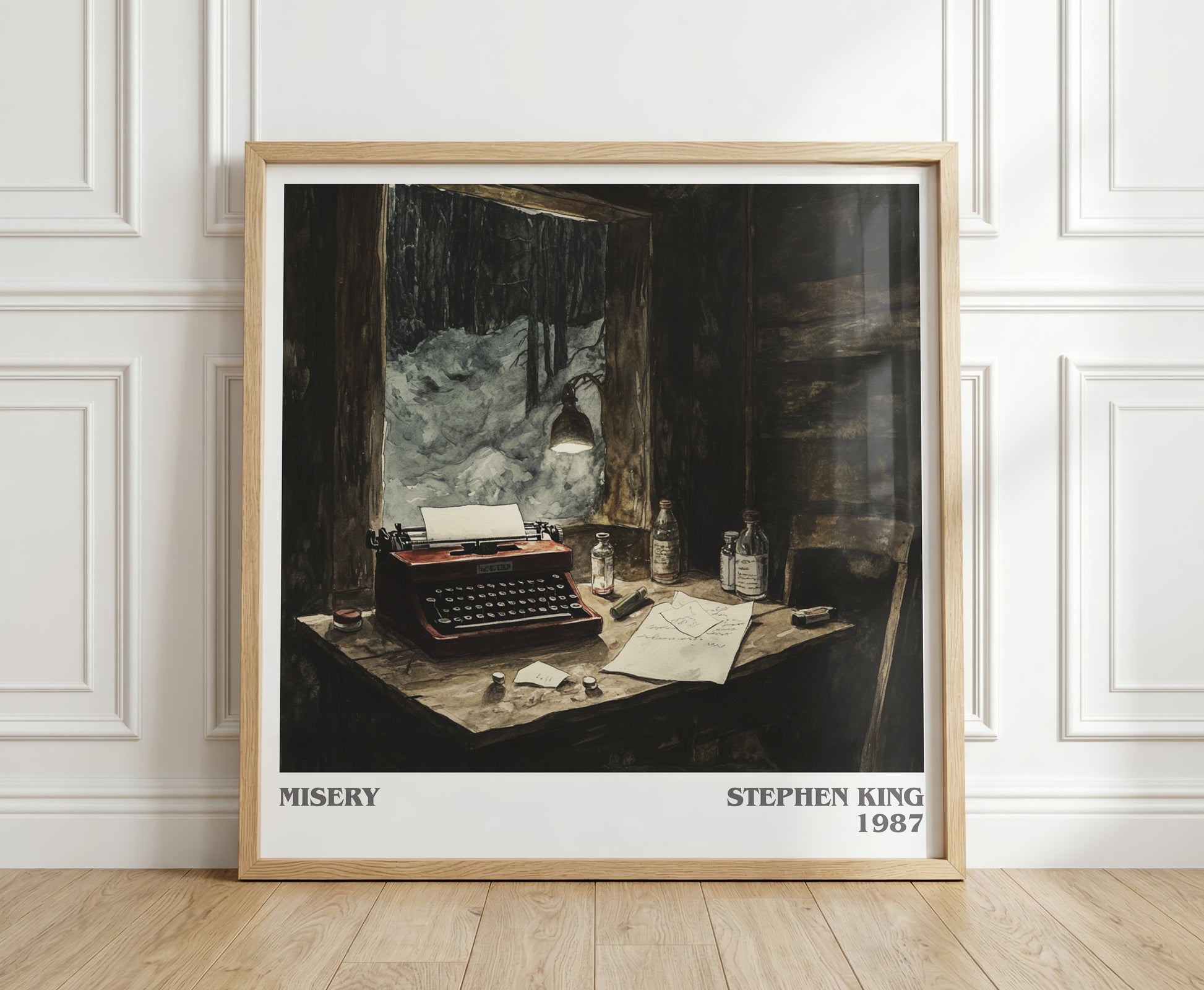 Misery literary print in frame leaning in hallway – horror wall art