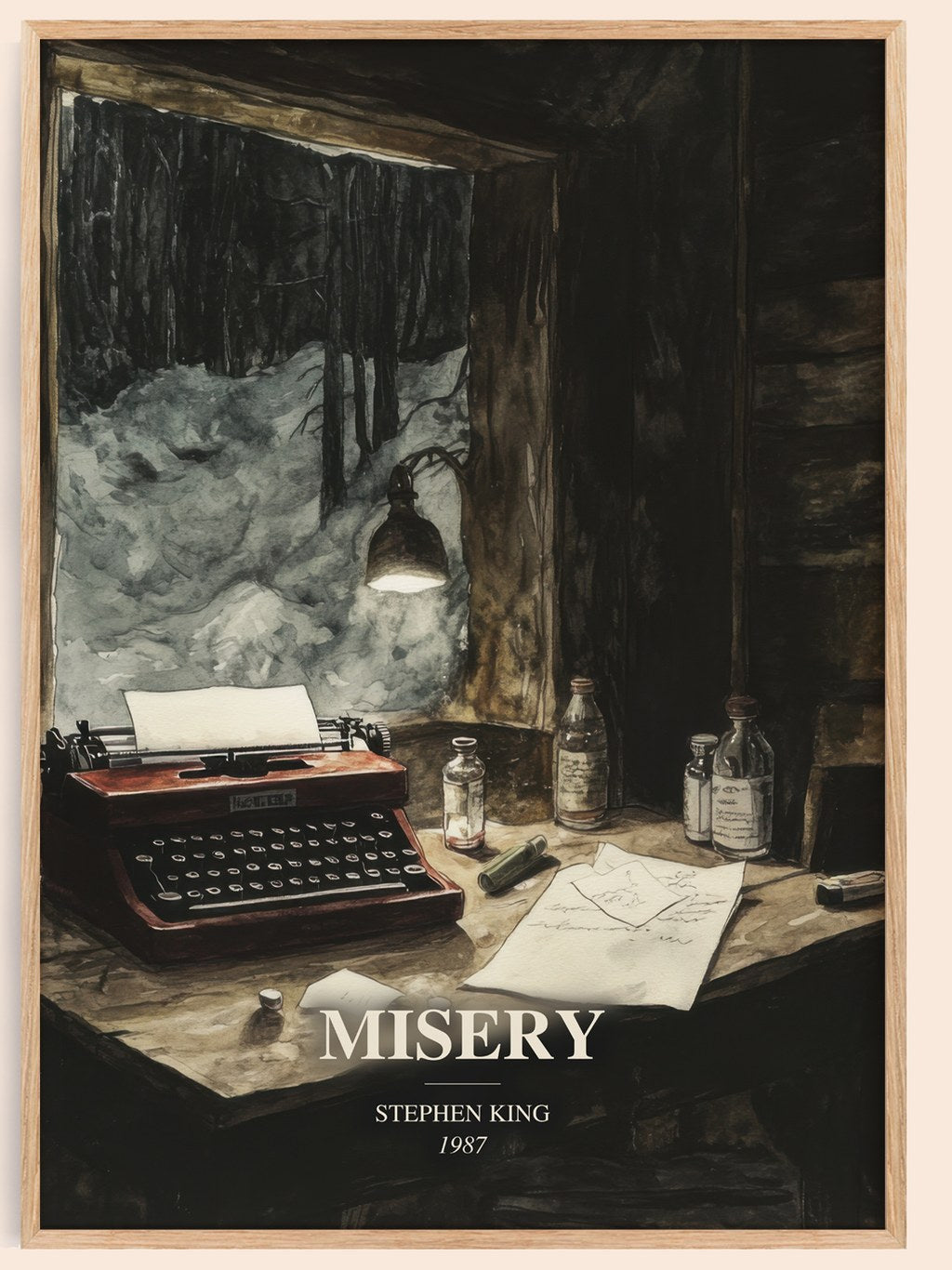 Misery watercolour book poster by Stephen King – framed literary art print