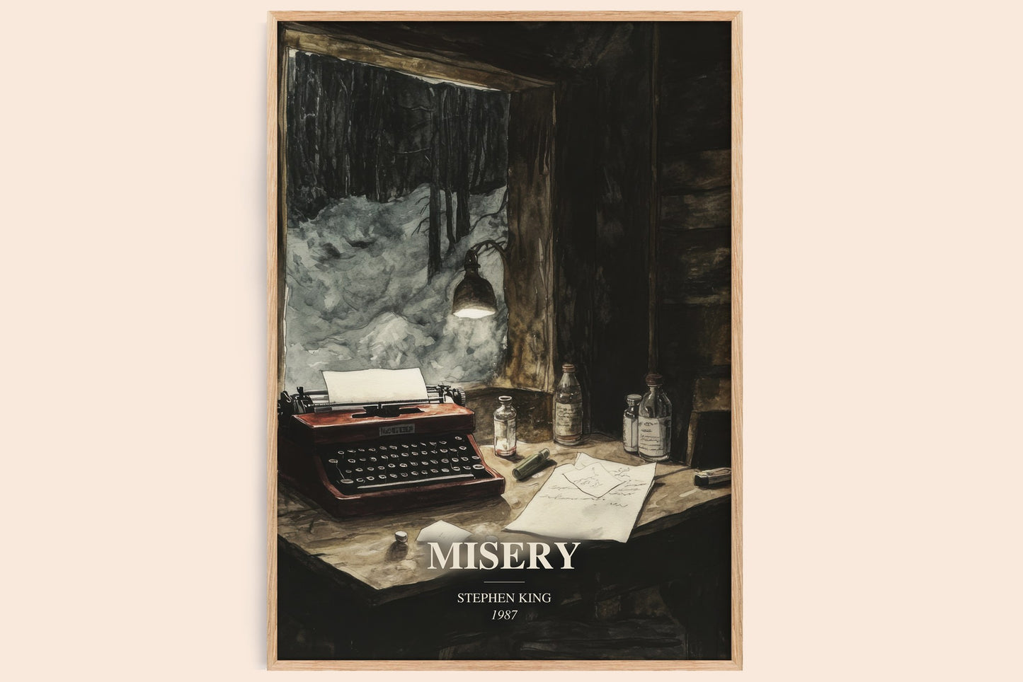 Misery watercolour book poster by Stephen King – framed literary art print