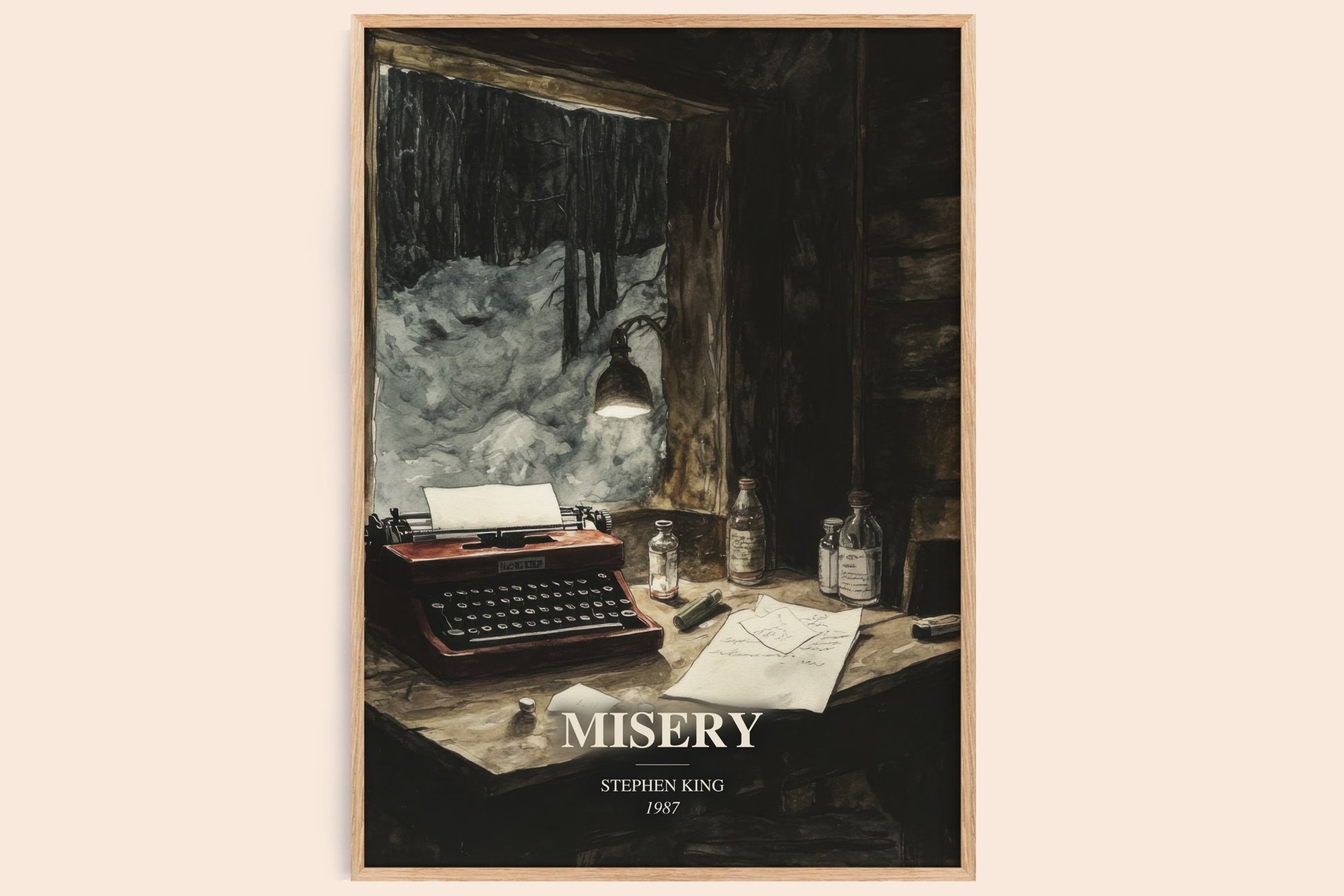 Misery watercolour book poster by Stephen King – framed literary art print