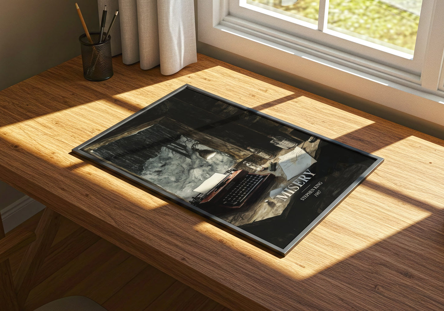 Misery watercolour book poster framed on wall – horror wall art