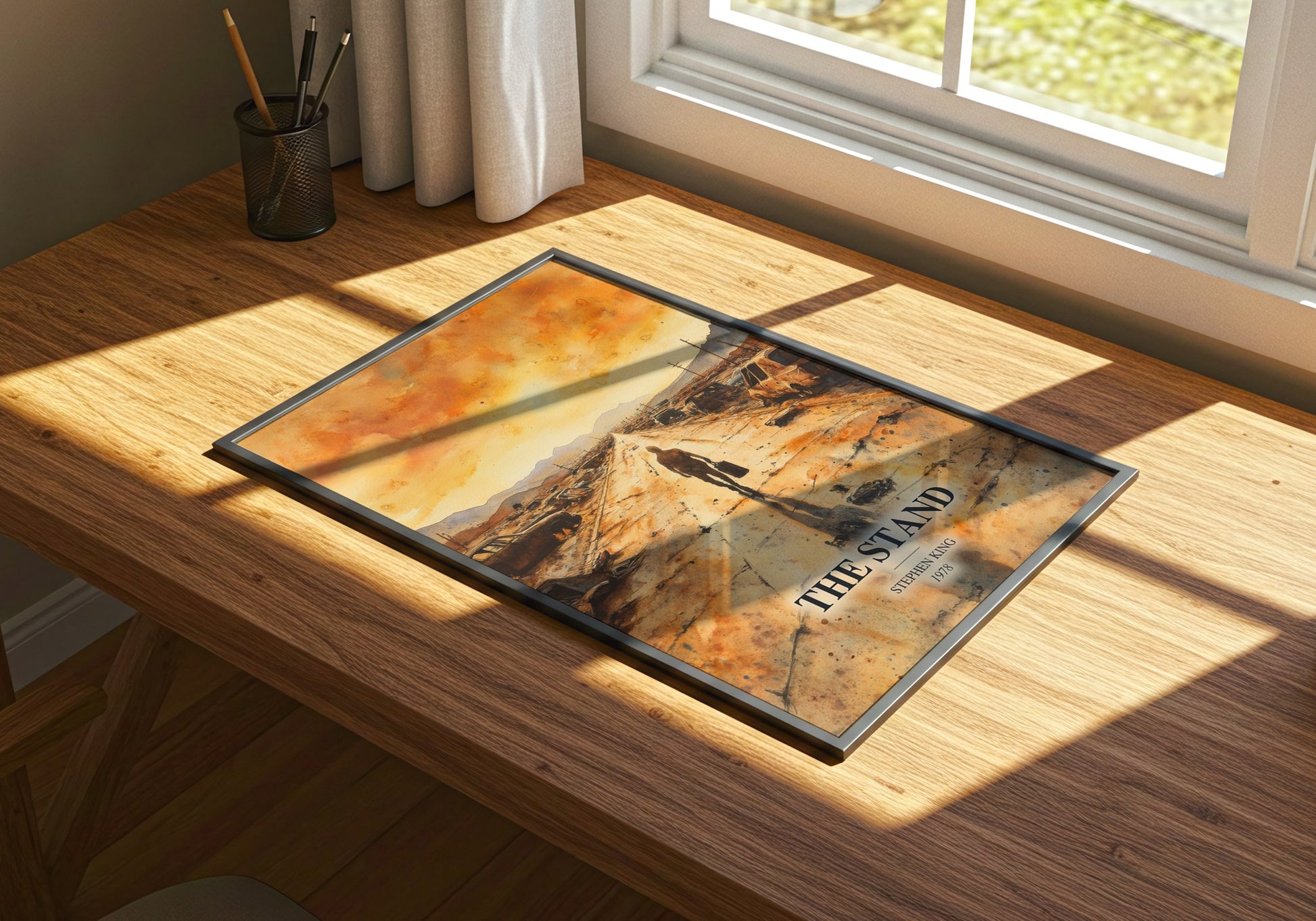 The Stand watercolour book poster framed on wall – horror wall art