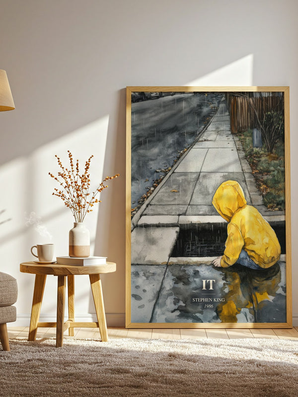 It watercolour print in frame leaning in hallway – horror wall art