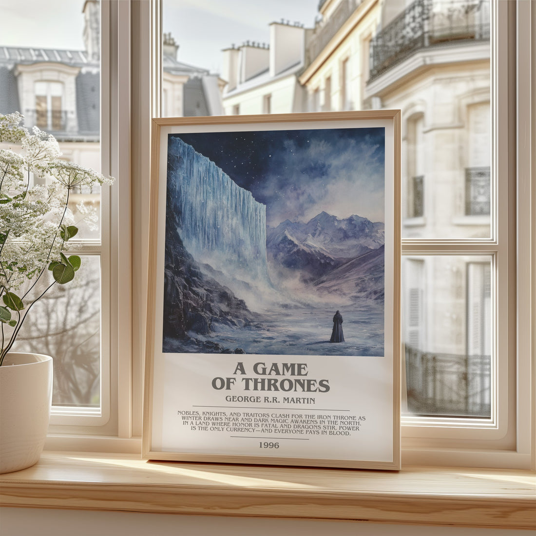 A Game Of Thrones Bookish Wall Art by George R.R. Martin – framed print by a bright window