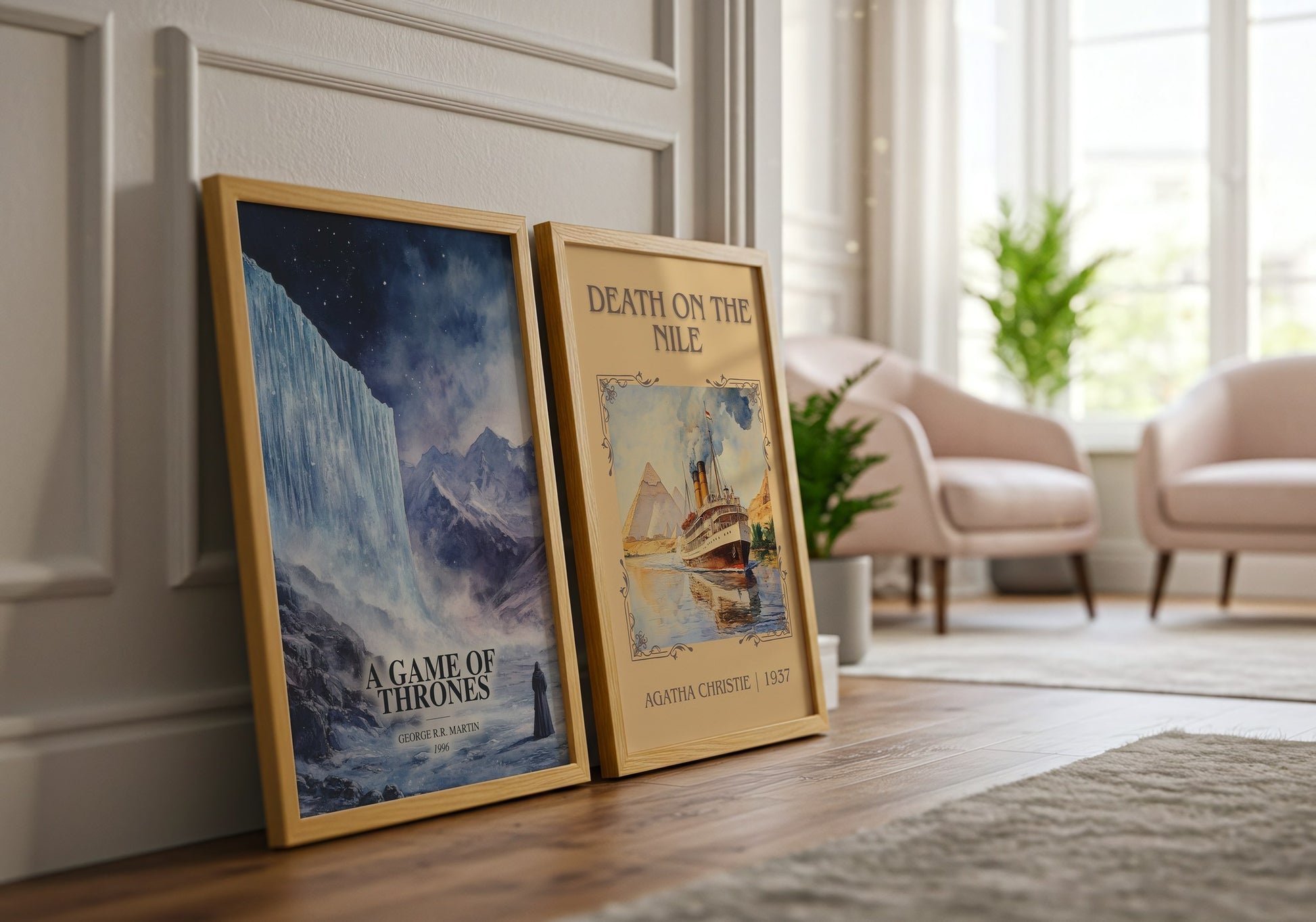 A Game Of Thrones watercolour print framed by window – literary home decor