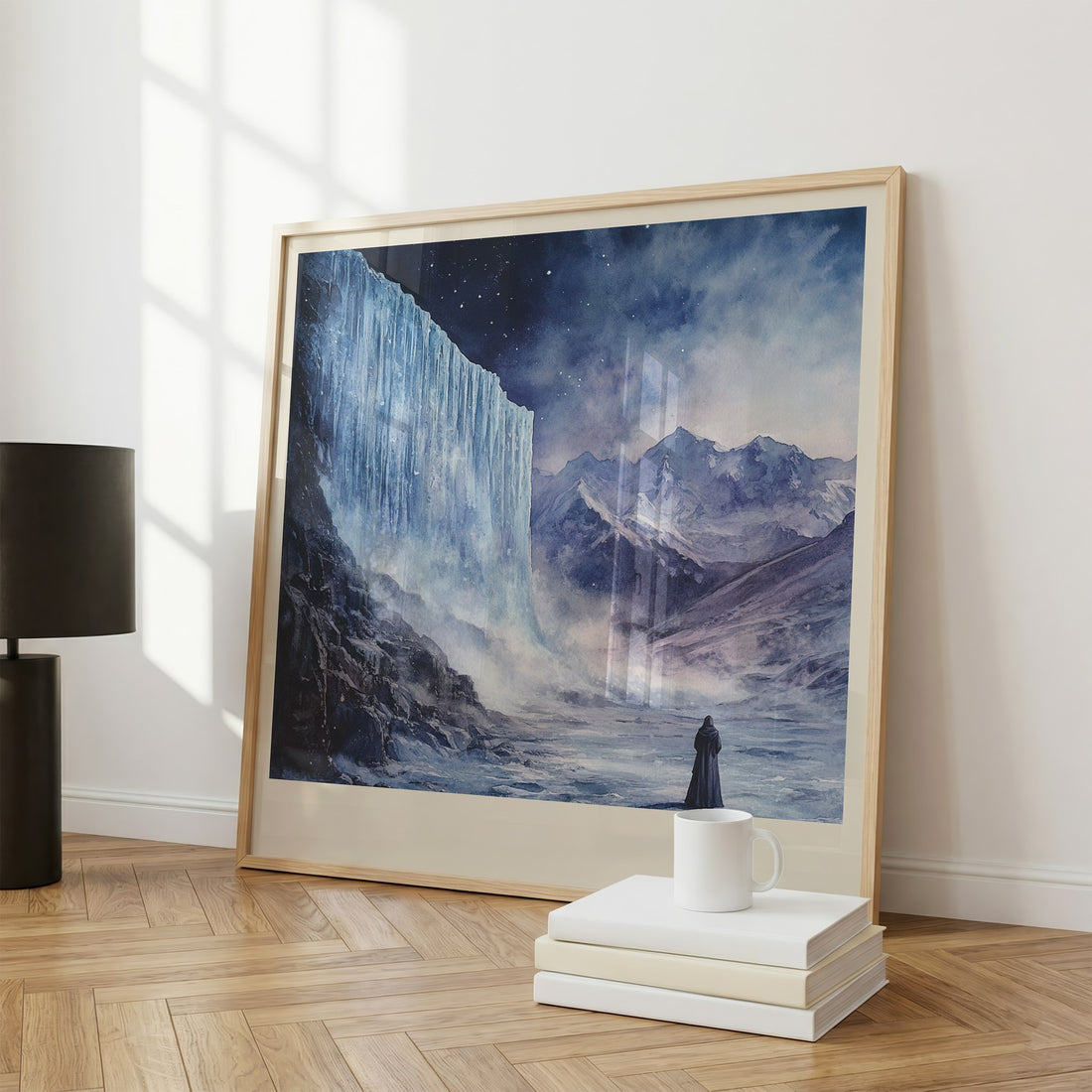A Game Of Thrones Literary Art Print by George R.R. Martin – large square framed print leaning against a wall