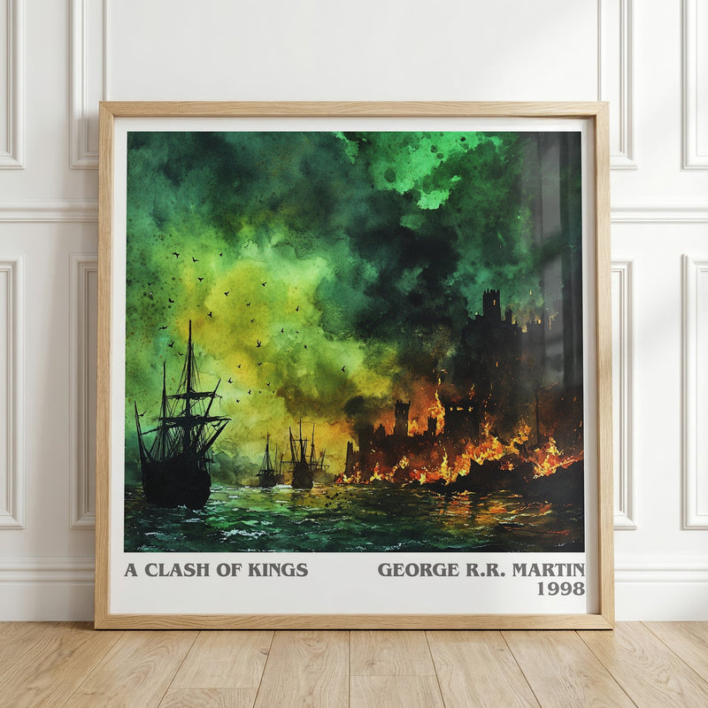 A Clash of Kings literary print in frame leaning in hallway – fantasy wall art