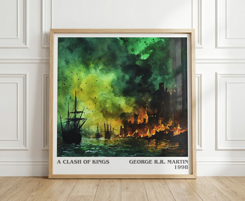A Clash of Kings literary print in frame leaning in hallway – fantasy wall art