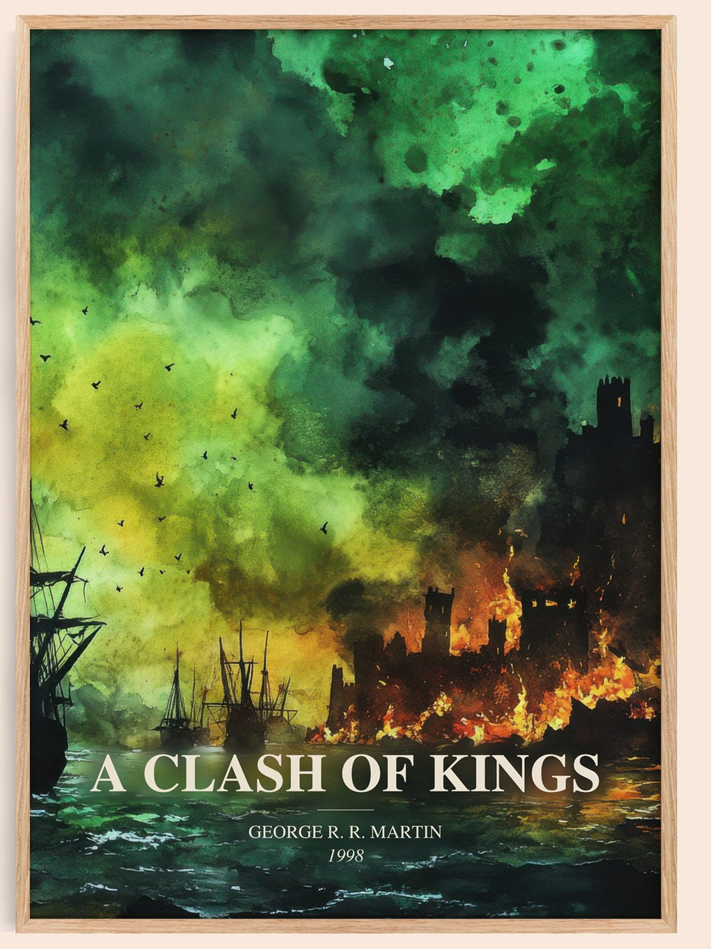 A Clash Of Kings watercolour book poster by George R. R. Martin – framed literary art print