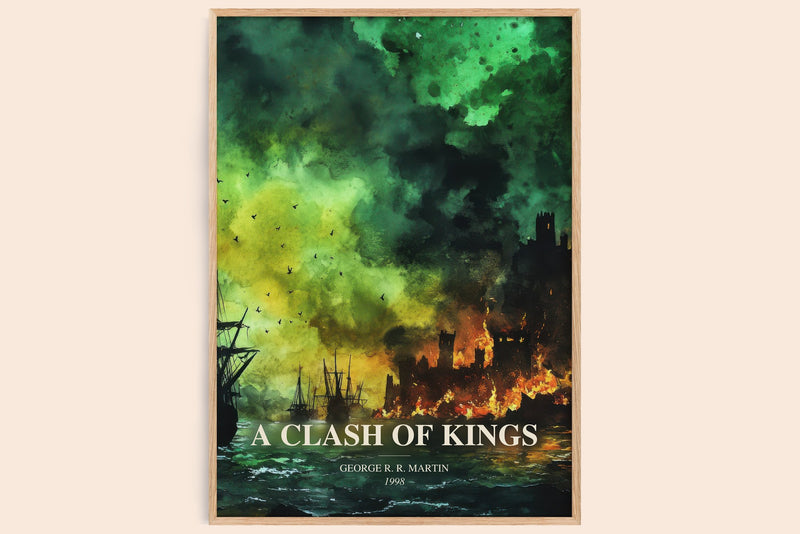 A Clash Of Kings watercolour book poster by George R. R. Martin – framed literary art print