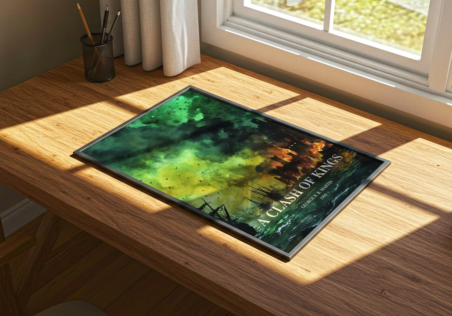 A Clash Of Kings watercolour book poster framed on wall – fantasy wall art