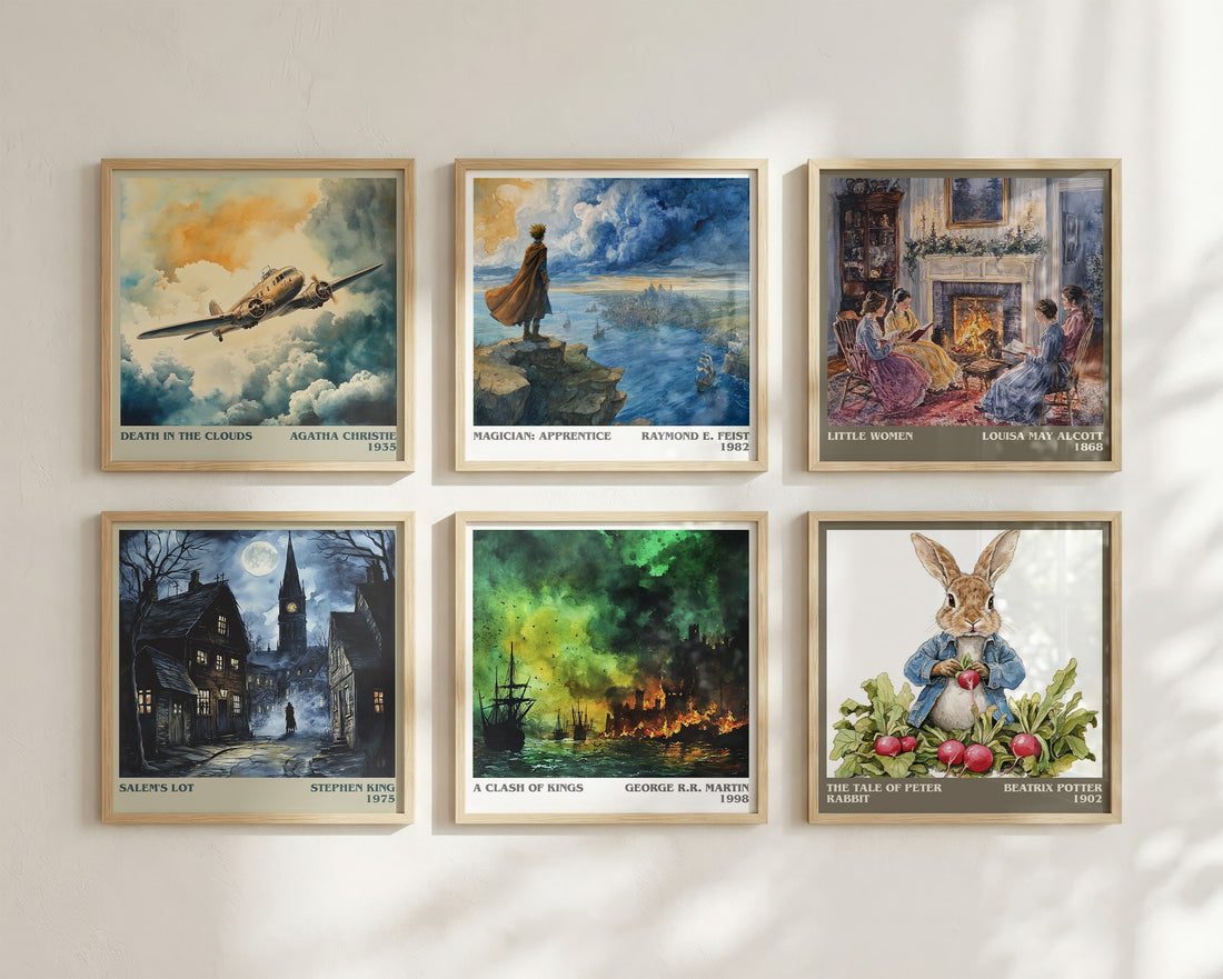 A Clash of Kings Literary Art Print by George R. R. Martin – square print in a six-frame gallery wall