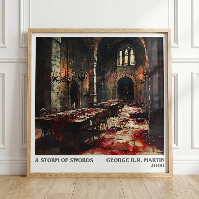 A Storm of Swords literary print in frame leaning in hallway – fantasy wall art
