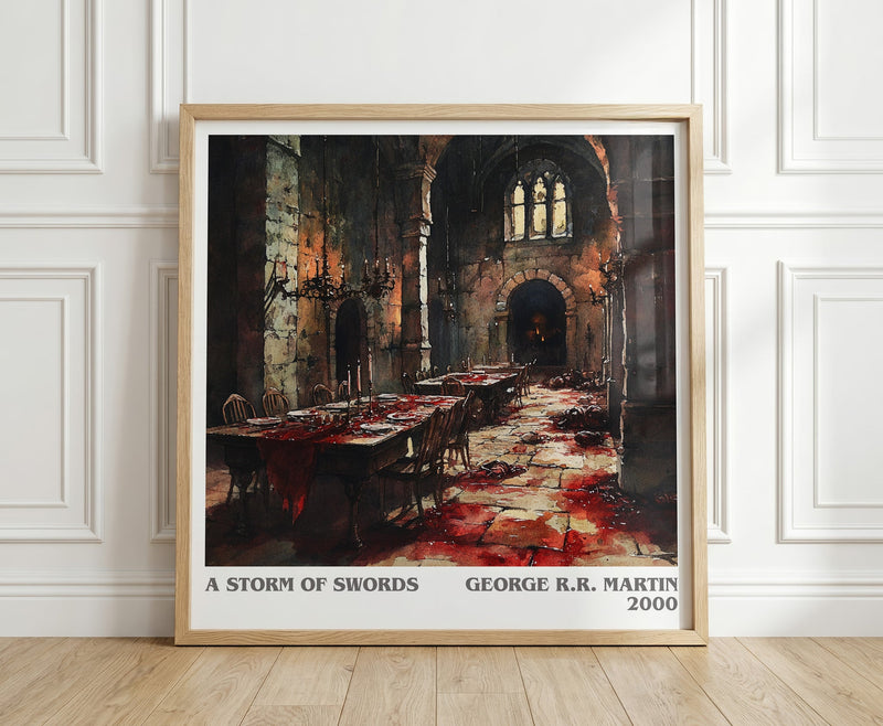 A Storm of Swords literary print in frame leaning in hallway – fantasy wall art