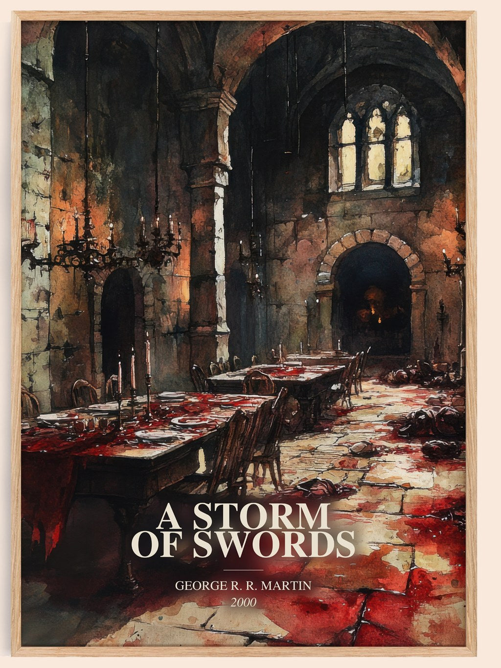 A Storm Of Swords watercolour book poster by George R. R. Martin – framed literary art print