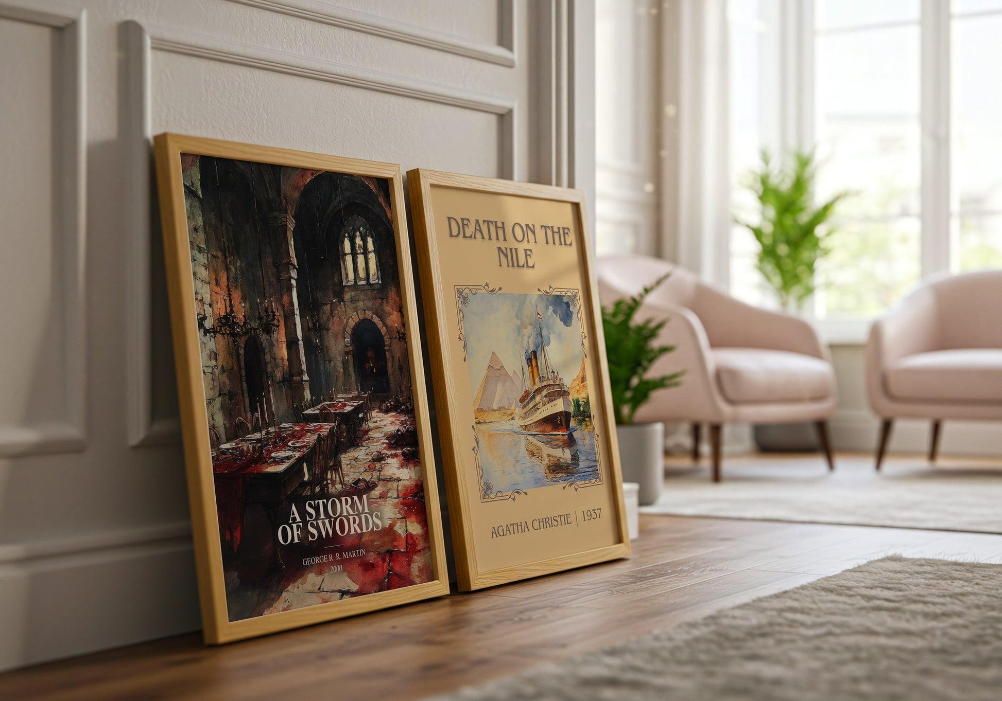 A Storm Of Swords watercolour print framed by window – literary home decor