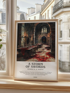 A Storm of Swords Bookish Wall Art by George R. R. Martin – framed print by a bright window