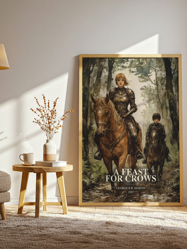 A Feast For Crows watercolour print in frame leaning in hallway – fantasy wall art