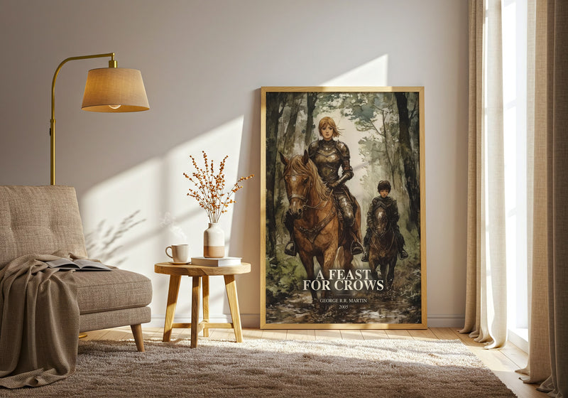 A Feast For Crows watercolour print in frame leaning in hallway – fantasy wall art