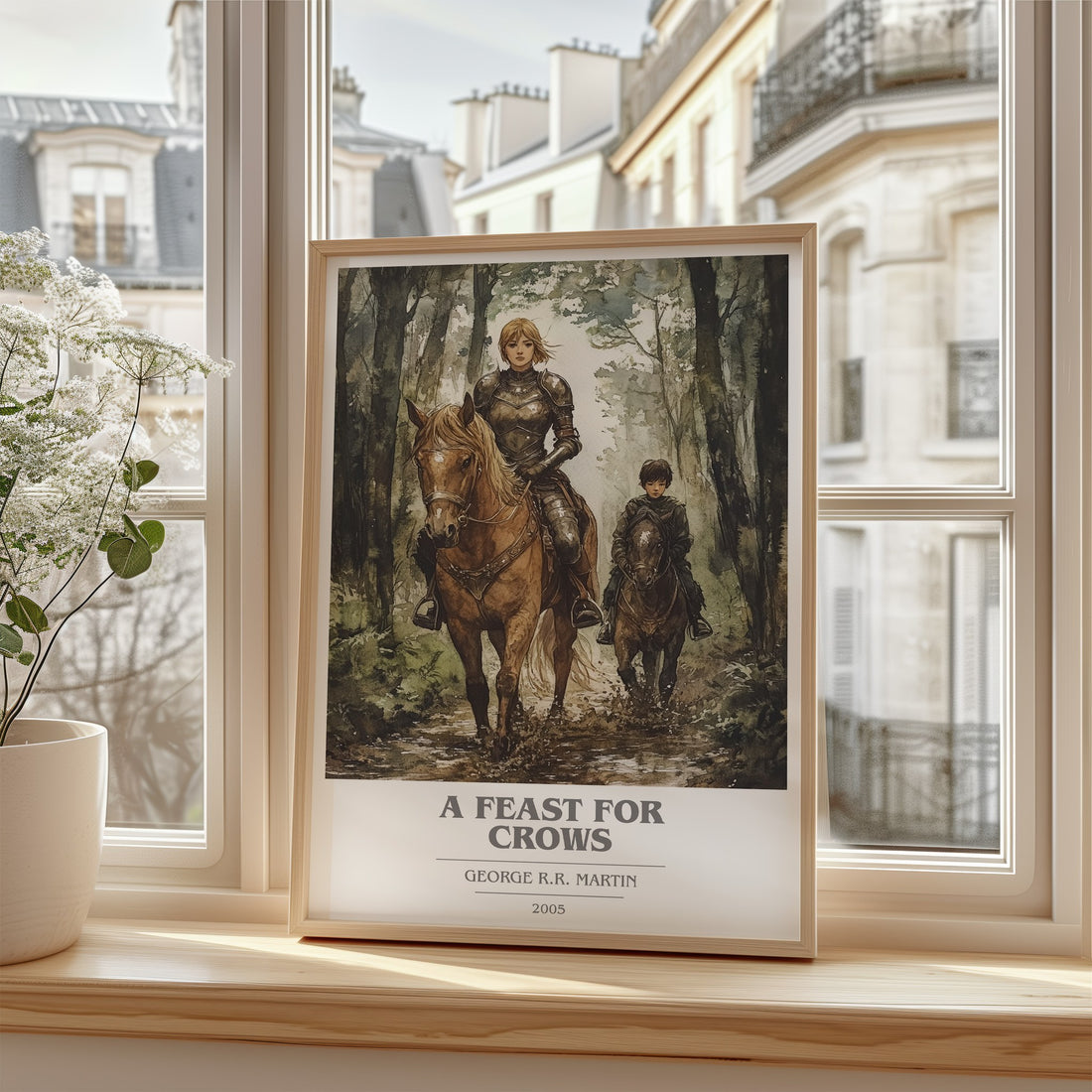 A Feast For Crows Book Cover Poster by George R.R. Martin – framed print by a bright window